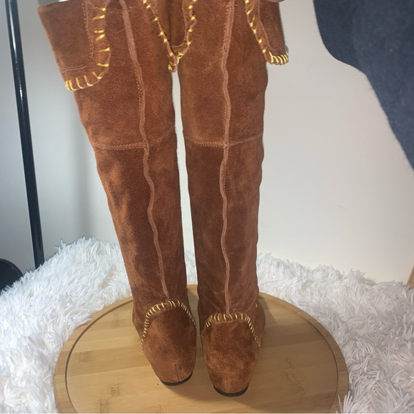 Aldo Boots Suede Women’s Size 36 US 6 Brown 16” Wedge Heel Embroidery Beads - Picture 5 of 7